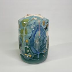 Earthenware, coloured slips, oxides, underglazes and lustres, 20.5cmH x 13cmW. SOLD