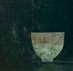 Vintage book cloth on board, 22cm x 22cm. SOLD