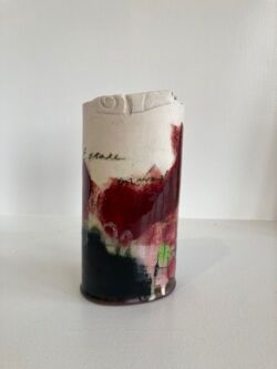 Terracotta, slips, stains, oxides and printing, 18cmH x 9cmW. SOLD