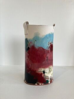 Terracotta, slips, stains, oxides and printing, 24cmH x 13cmW. SOLD