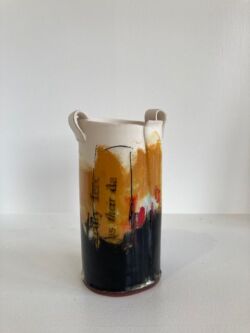 Terracotta, slips, stains, oxides and printing, 17cmH x 8cmW. SOLD