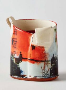 Terracotta, slips, stains, oxides and printing, 11.5cmH x 9.5cmW.
SOLD