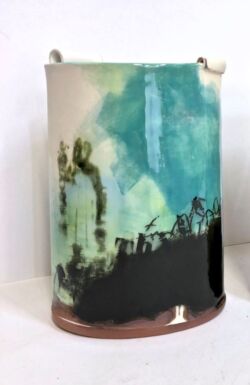 Terracotta, slips, stains, oxides and printing, 19cmH x 12cmW. SOLD