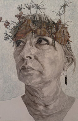 Silverpoint and watercolour on paper, 31cmH x 21cmW. SOLD