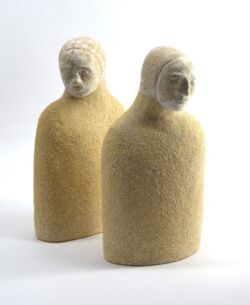 Craft crank clay, white porcelain wash and partial glaze detail, approx 21cmH x 11cmW x 7cmD. SOLD