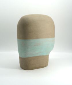 Stoneware, partial blue slip finish, 26cmH x 20.5cmW x 12cmD. SOLD