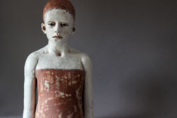 Handbuilt stoneware and terracotta, slips, crackle glazes, indian ink and glass eyes, 59cmH x 34cmW x 23cmD,11.5kg. £2,300