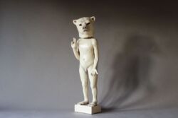 Hand built stoneware, slips, crackle glaze and glass eyes, approx 68cmH x 23cmW x 22cmD (Weight: 5.4kg) SOLD