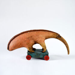 Red clay, slips, underglazes and lithium glaze, 16cmH x 34cmW x 10cmD. SOLD