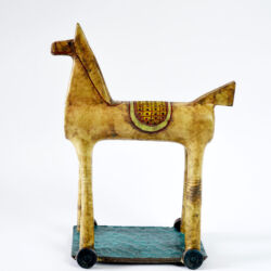 Red clay, slips, underglazes and lithium glaze, 24cmH x 18cmW x 10cmD. SOLD
