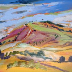 Acrylic, oil and oil stick on wood, 24cmH x 30cmW. £550