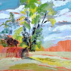 Acrylic, oil and oil stick on wood, 24cmH x 30cmW. £550