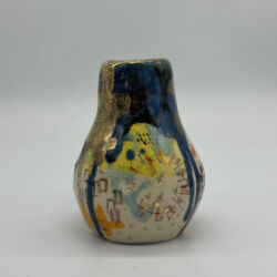 Hand built earthenware, underglazes, glazes, 24K gold lustre, approx 13cmH x 8cmD. £365